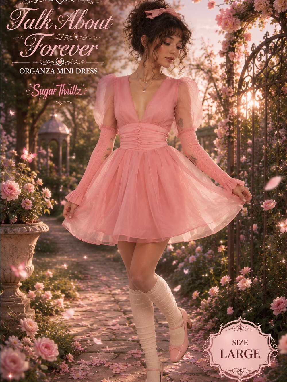Sugar Thrillz Pink Organza Puff Sleeve Mini Dress